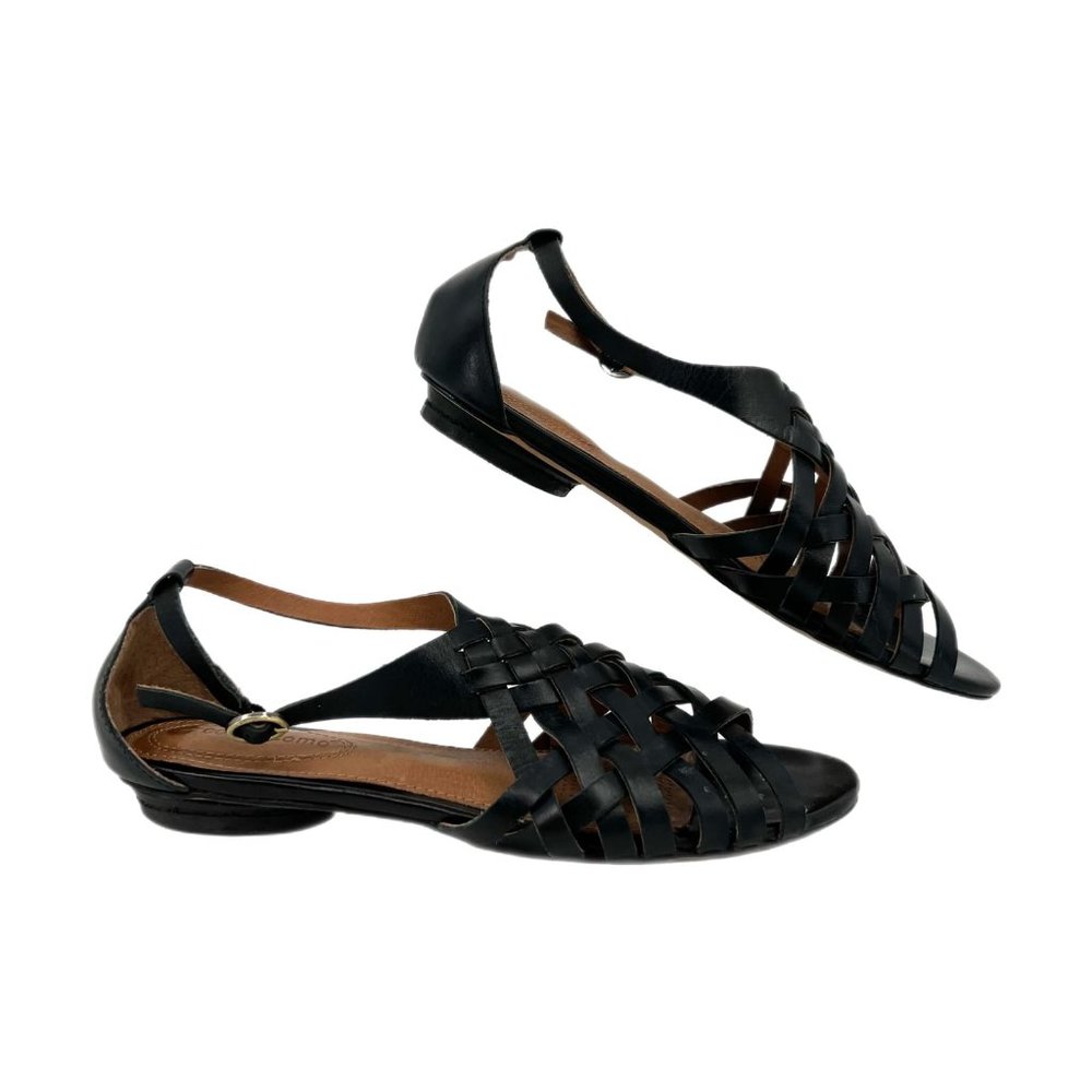 Corso Como Black Leather Strappy Sandals | Buckle Closure